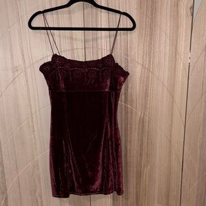 Free People Burgundy Velvet Lace-Trim Mini Dress